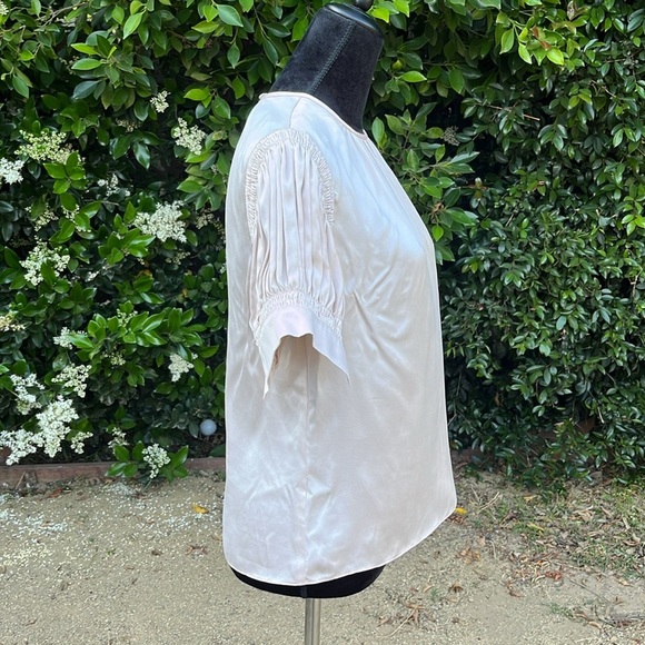 Rebecca Taylor Ivory Silk Pleated Puff Sleeve Blouse Size Small - Picture 6 of 8